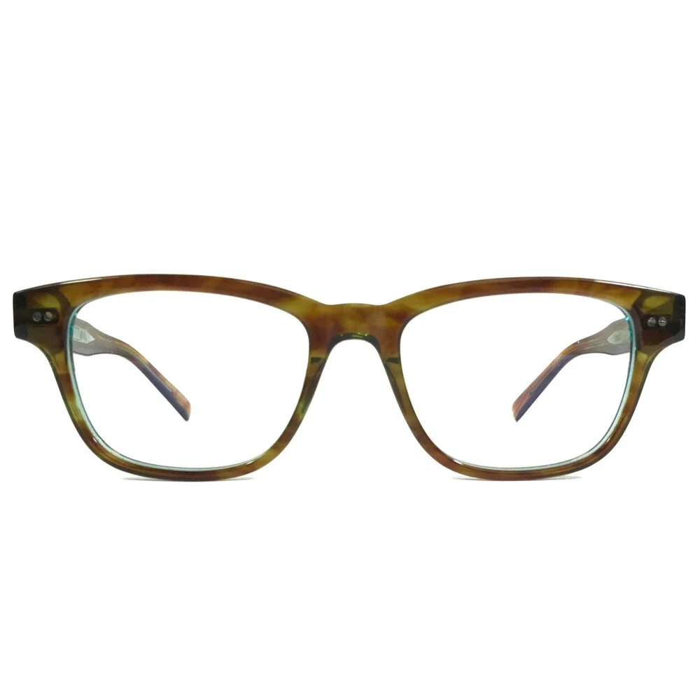 Tom Davies Eyeglasses Frames TD642 Col. 1826 Brown Horn Blue Rectangle 51-18-140